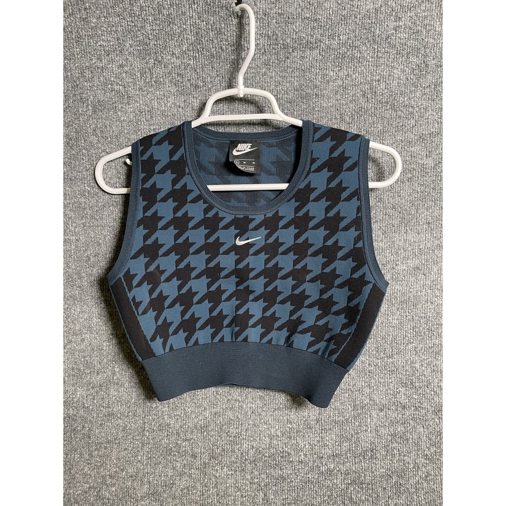 Nike Sportswear Knit Sweater Vest Women's Sz M Blue CI6618-010 Cropped Preppy